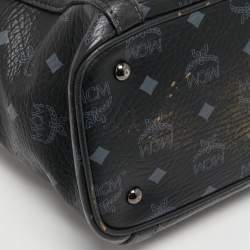 MCM Black Visetos Coated Canvas and Leather Zip Shoulder Bag