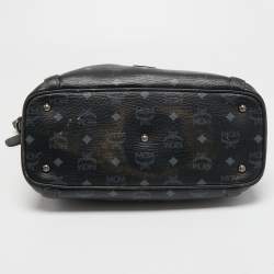 MCM Black Visetos Coated Canvas and Leather Zip Shoulder Bag