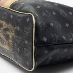 MCM Black Visetos Coated Canvas and Leather Princess Lion Shopper Tote