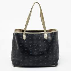 MCM Black Visetos Coated Canvas and Leather Princess Lion Shopper Tote
