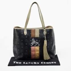 MCM Black Visetos Coated Canvas and Leather Princess Lion Shopper Tote