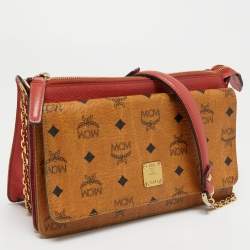 MCM Tan/Orange Visetos Coated Canvas and Leather Chain Crossbody Bag