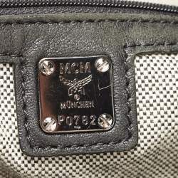 Pre Owned MCM Black Leather Logo Charm Shoulder Bag
