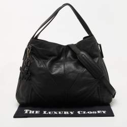 Pre Owned MCM Black Leather Logo Charm Shoulder Bag