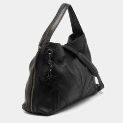 Pre Owned MCM Black Leather Logo Charm Shoulder Bag