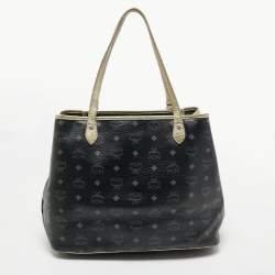 Pre Owned MCM Black Visetos Coated Canvas and Leather Princess Lion Shopper Tote