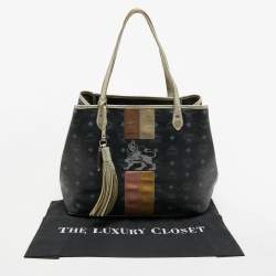 Pre Owned MCM Black Visetos Coated Canvas and Leather Princess Lion Shopper Tote