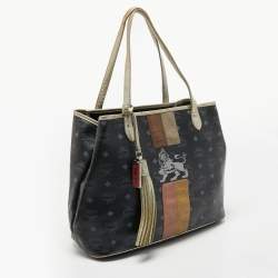 Pre Owned MCM Black Visetos Coated Canvas and Leather Princess Lion Shopper Tote