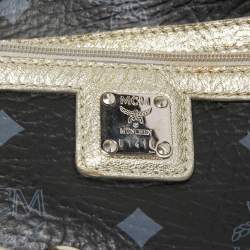 Pre Owned MCM Black Visetos Coated Canvas and Leather Princess Lion Shopper Tote