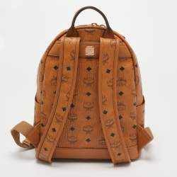 Pre Owned MCM Cognac Visetos Coated Canvas Small Stark Backpack