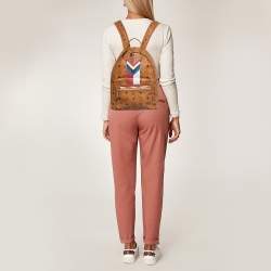 Pre Owned MCM Cognac Visetos Coated Canvas Small Stark Backpack