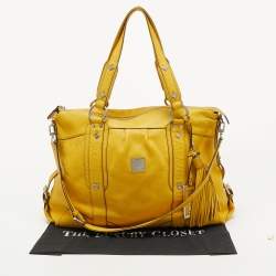 MCM Yellow Leather Zip Tassel Shoulder Bag