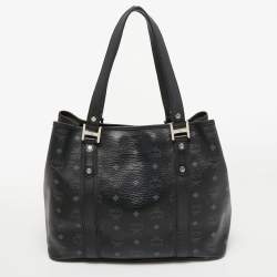 MCM Black Visetos Coated Canvas and Leather Tote