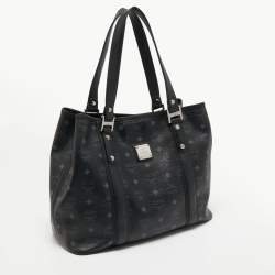 MCM Black Visetos Coated Canvas and Leather Tote