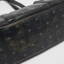 MCM Black Visetos Coated Canvas and Leather Tote