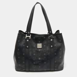 MCM Black Visetos Coated Canvas and Leather Tote