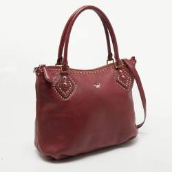 MCM Red Studded Leather Zip Hobo