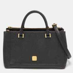 Pre Owned MCM Black Leather Double Zip Tote