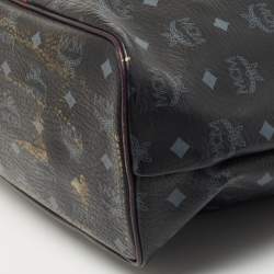 MCM Black Visetos Coated Canvas and Leather Princess Lion Shopper Tote