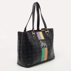 MCM Black Visetos Coated Canvas and Leather Princess Lion Shopper Tote