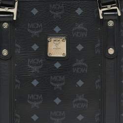 Pre Owned MCM Black Visetos Coated Canvas and Leather Shopper Tote