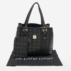 Pre Owned MCM Black Visetos Coated Canvas and Leather Shopper Tote