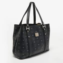Pre Owned MCM Black Visetos Coated Canvas and Leather Shopper Tote