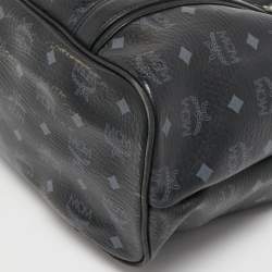 Pre Owned MCM Black Visetos Coated Canvas and Leather Shopper Tote