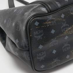 Pre Owned MCM Black Visetos Coated Canvas and Leather Shopper Tote