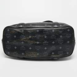 Pre Owned MCM Black Visetos Coated Canvas and Leather Shopper Tote