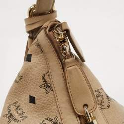 MCM Beige Visetos Coated Canvas and Leather Lock Shoulder Bag