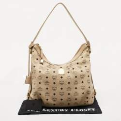 MCM Beige Visetos Coated Canvas and Leather Lock Shoulder Bag