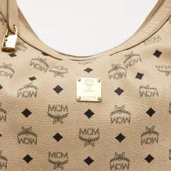MCM Beige Visetos Coated Canvas and Leather Lock Shoulder Bag