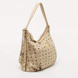 MCM Beige Visetos Coated Canvas and Leather Lock Shoulder Bag