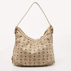 MCM Beige Visetos Coated Canvas and Leather Lock Shoulder Bag