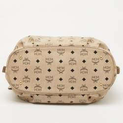 MCM Beige Visetos Coated Canvas and Leather Lock Shoulder Bag