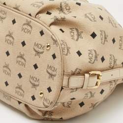 MCM Beige Visetos Coated Canvas and Leather Lock Shoulder Bag