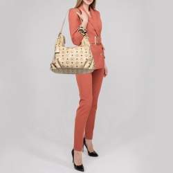 MCM Beige Visetos Coated Canvas and Leather Lock Shoulder Bag