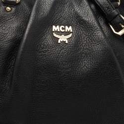 MCM Black Monogram Leather Top Zip Tote