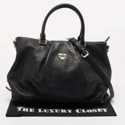 MCM Black Monogram Leather Top Zip Tote