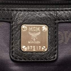 MCM Black Monogram Leather Top Zip Tote