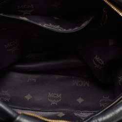 MCM Black Monogram Leather Top Zip Tote