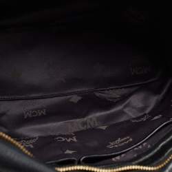 MCM Black Monogram Leather Top Zip Tote