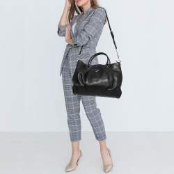 MCM Black Monogram Leather Top Zip Tote