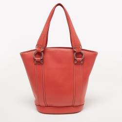 MCM Orange Pebbled Leather Studded Tote