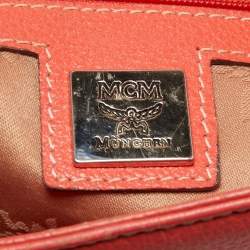 MCM Orange Pebbled Leather Studded Tote