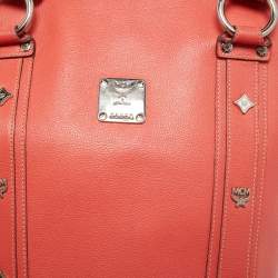 MCM Orange Pebbled Leather Studded Tote