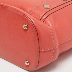 MCM Orange Pebbled Leather Studded Tote