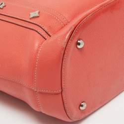 MCM Orange Pebbled Leather Studded Tote