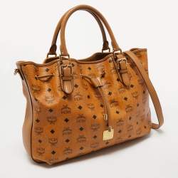 MCM Brown Cognac Visetos Coated Canvas Drawstring Bucket Bag